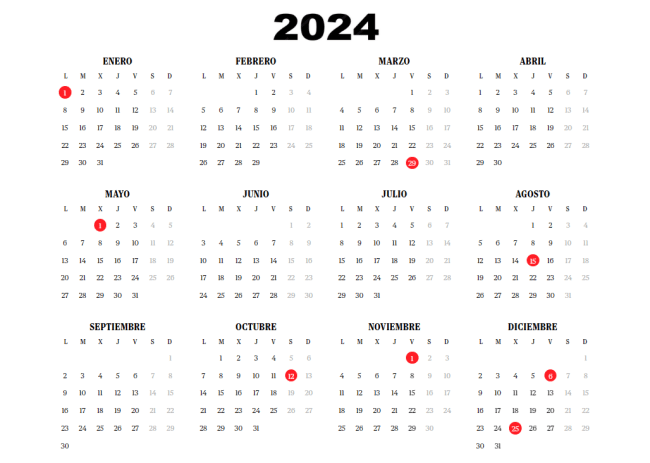 Publicado el Calendario Laboral del año 2024